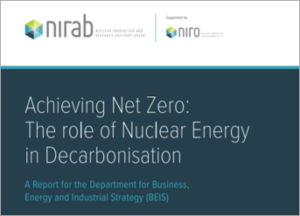Title page of the NIRAB Annual Report, titled "Achieving Net Zero: The Role of Nuclear Energy in Decarbonisation"