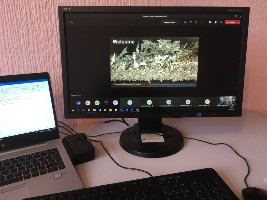 Photograph of computer monitor with introduction slide to AFCP's Pyro-processing Symposium