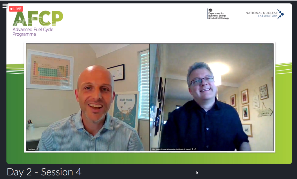 Screenshot of Paul Nevitt and Si Dilks, both smiling, speaking at AFCP's Quarterly Technical Meeting. 