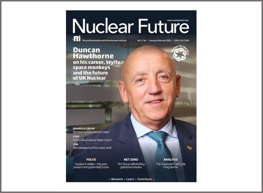 Screenshot of the front cover of the January/February Nuclear Future issue
