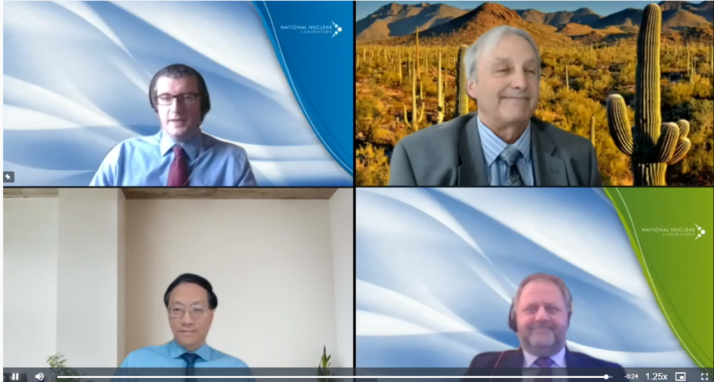 Screenshot of the AFCP session at WMS, showing four speakers looking into their cameras and smiling.