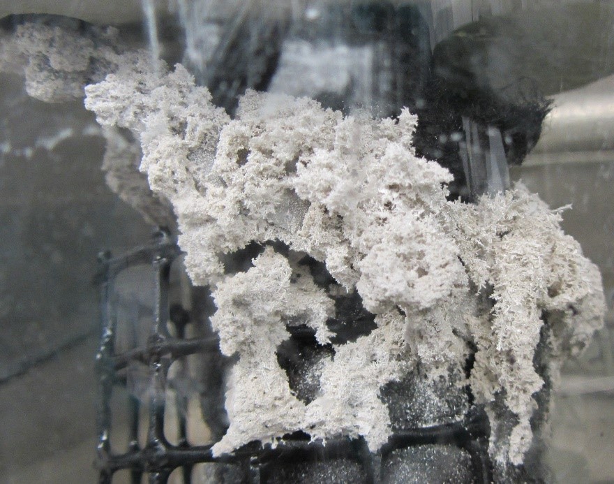 A photo of silver that has been electrodeposited on an electrode ready for re-use within the ELENDES process.