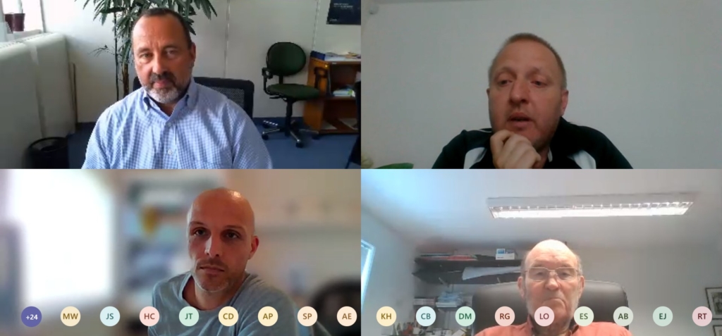 Screenshot of AFCP's virtual workshop discussion, showing Henri Palliere (top left), Clint Sharrad (top right), Paul Nevitt (bottom left) and Gregg Butler (bottom right).